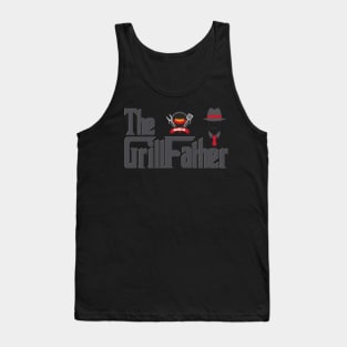 The Grill Father, BBQ, Barbecue, Cook, Meat, Steak, Propane Tank, Grill, Food, Mafia, The GrillFather, Funny Foodie, Foodie, Fathers Day Gift, Grilling. Tank Top